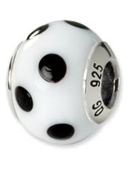 White and Black Dotted, Murano Glass Charm for 3mm Bracelets