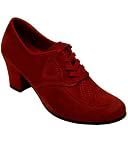 Aris Allen Women's Red 1930s Vintage Velted Oxford Swing Dancing Shoes with Suede Leather Soles
