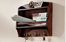 See Cherry Wood Wall Mounted Shelf With 6 Peg Coat Rack