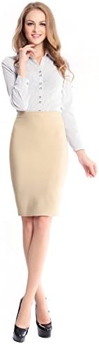 Dilanni Women's Ponte Roma From Office Wear to Below Knee Bandage Pencil Skirt (Small, Beige)
