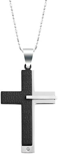 Vmculb Men's Stainless Steel Jewellery Pendant Necklaces Lord Spanish Pray Latin Cross Cubic Zirconia 54x35MM Black