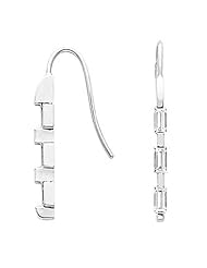14K White Gold Three-Stone Baguette Cut Diamond Earrings - 0.30 Ct. -- LIFETIME WARRANTY