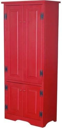 Versatile Wood 4-Door Floor Cabinet | Red | Features 1 Fixed Shelf and 2 Adjustable Shelves