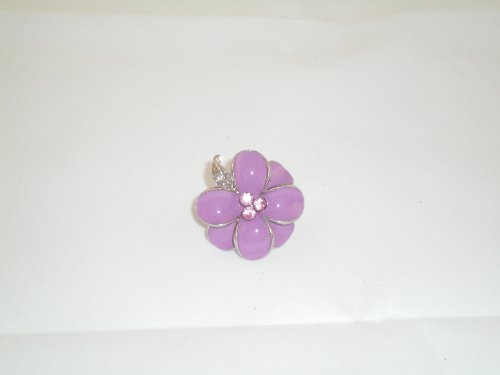 Ring Stretch Enamel Flower with 3 matching crystals Purple