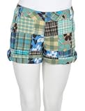 Patchwork Mid Thigh Roll Cuff Short