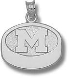Michigan Wolverines Solid Sterling Silver ''M'' Hockey Puck 9/16'' Pendant