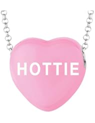Sterling Silver 17mm Dk Pink enamel Sweethearts HOTTIE Heart Pendant