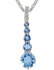 0.02 Cts Diamond & 1.50 Cts Swiss Blue Topaz Journey Pendant in 14K White Gold