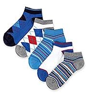 5 Pairs of Freshfeet™ Cotton Rich Argyle Trainer Liner Socks