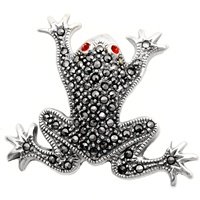 Sterling Silver Brooch - Frog with Ruby