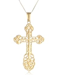 Italian 14k Yellow Gold Filigree Cross Pendant Necklace, 18"