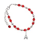 Silver 3-D Eiffel Tower Red Czech Glass Beaded Charm Bracelet [Jewelry]
