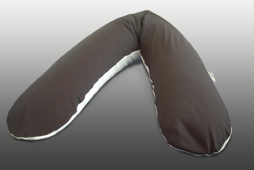 Theraline Stillkissen 190cm mit Mikroperlen/ Standardperlen oder Dinkelspreu und Bezug nach Wahl – das Qualitätsstillkissen,Seitenschläferkissen von Theraline, Standardperlen, Jersey anthrazit/weiß