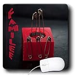 Jos Fauxtographee Conceptual - Red Vertical Lettering That Reads, FAMILEE Next to Red Box Holding 2 Large Safety Pins and 3 Small - Mouse Pads