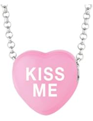 Sterling Silver 12mm Dk Pink enamel Sweethearts KISS ME Heart Pendant