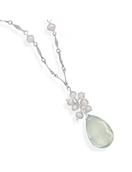 MMA Silver - 16 inch+2 inch Extension Necklace with Green Amethyst and Cultured Freshwater Pearls