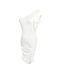 Sexy Stretchy Shirred Ruched One Shoulder Short Sleeves Cotton/Polyester Mini Dress 