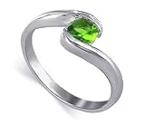 Solitaire Peridot Cubic Zirconia Promise Band Sterling Silver Ring