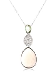 Sterling Silver Smokey Quartz, Green Tourmaline and White Topaz Pendant Necklace, 18"