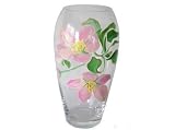 ArtisanStreets Apple Blossoms Vase. Pink Blossoms with Touches of Gold Hand Painted on Clear Crystal. One of a Kind, Signed by Artisan