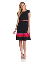Hot Sale Anne Klein Women's Color Banded Hem Swing Dress, Midnight, 14