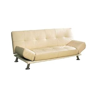 Leather Futon Sofa Bed - Almond Cover with Metal Frame
