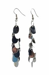 Earrings - E367 - Sequin Dangle - Oval ~ Silver Tone
