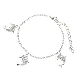 925 Sterling Silver Bracelet with Dolphin Charms and Clear Cubic Zirconia
