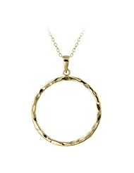 Goldtone Finish Silver Hammered Open Circle Pendant Necklace, 18"