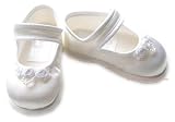Baby girls white christening shoes with rosebud decoration - size 3 approx 12/18 month