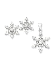 Genuine IceCarats Designer Jewelry Gift Sterling Silver Cz Snowflake Pendant & Earring Set