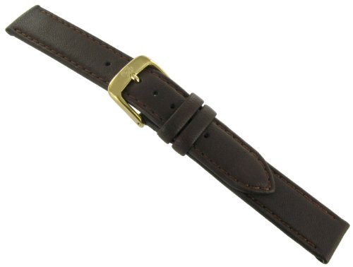 15mm Di-Model Anti-allergic Lightly Padded Stitched Genuine Calfskin Leather Brown Watch Band Regular Softina