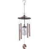 IMAGE OF Royce Lighting RL50023B-65 Battery Operated LED Wind Chime with Crackle Glass Globe, Wind Catcher Stainless Steel with Copper Finish