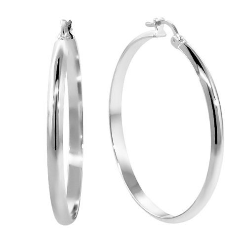 1.50 inch Stunning Large Round 925 Sterling Silver Hoop Earrings (1.50