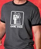 GAME OVER Marriage Funny Heather 50/50 Ringer Tee, Large, Heather/Navy