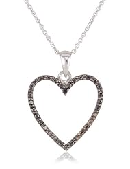 Sterling Silver Black-Diamond Open Heart Pendant Necklace