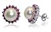 Cute Ruby Gemstone 9MM Fresh water Pearl 925 Sterling Silver Stud Post Earrings