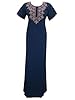 Womans Muumuu Dress Caftan Floral Embroidered Blue Cotton Long Kaftans Medium