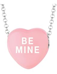 Sterling Silver 14mm Lt Pink enamel Sweethearts BE MINE Heart Pendant