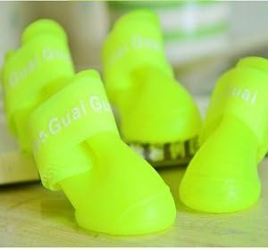 UDTEE 4PCS Cute/Fashionable Medium Yellow Color Protective Waterprrof Rubber Dog Boots/Rain Shoes