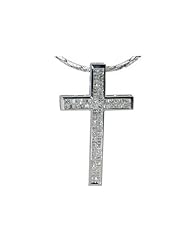 2.85ct Round and Baguette Diamonds in White Gold Cross Pendant