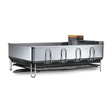 simplehuman Dish Rack, Steel Frame, with Bamboo Knife Block, Gray