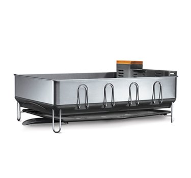 simplehuman Steel Frame Dishrack with Bamboo Knife Block, Grey