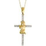 10ct Gold 17 Thin Chain & 1  Praying Girl on Cross Pendant, w/ 0.14 Carat Brilliant Cut Diamonds