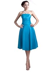 A-line Ruched Pleated Taffeta Tea Length  Dress