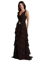 A-line V-neck Dropped   Waistline Chiffon Sleeveless Ruched Beaded Tiered Mother-of-the-Bride Dress 
