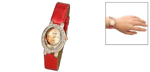 Fashion Oval Dial Red Faux Leather Strap Women's Dress Watch