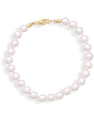 CleverSilvers 7" 5.56mm Grade AAA Cultured Akoya Pearl Bracelet Individually Knotted With A 14K Yellow Gold Clasp