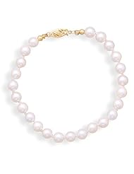 8" 5.5mm-6mm Grade AA Cultured Akoya Pearl Bracelet with a Yellow Gold Clasp.