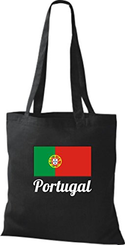 ShirtInStyle Stoffbeutel Baumwolltasche Länderjute Portugal Farbe Schwarz